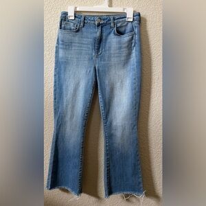 L’Agence (27) Khendra High Rise Crop Flare Frayed Hem Light Wash USA Inseam 26”